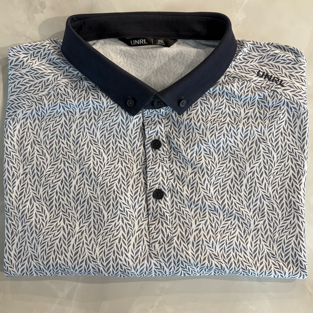 UNRL Men’s Harvest Polo - Nine Iron / Navy Blue Pattern - Size 2XL Golf Polo
